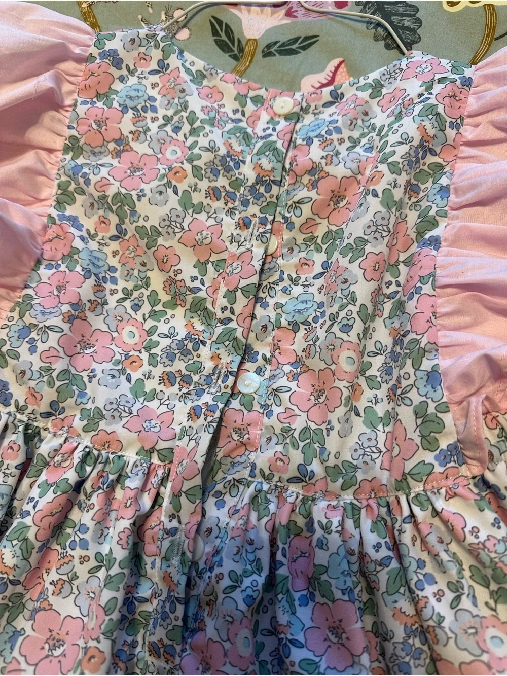 Girls Size 7 Pink Floral Ruffle Sleeve Dress with Side Bows